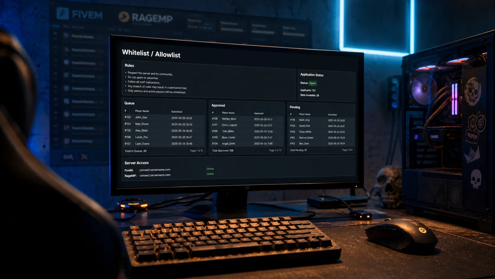 Serveur GTA RP FA WL : écran Whitelist et stabilité