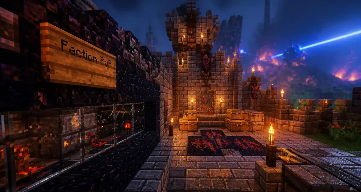 minecraft serveur pvp faction : base d’obsidienne en action