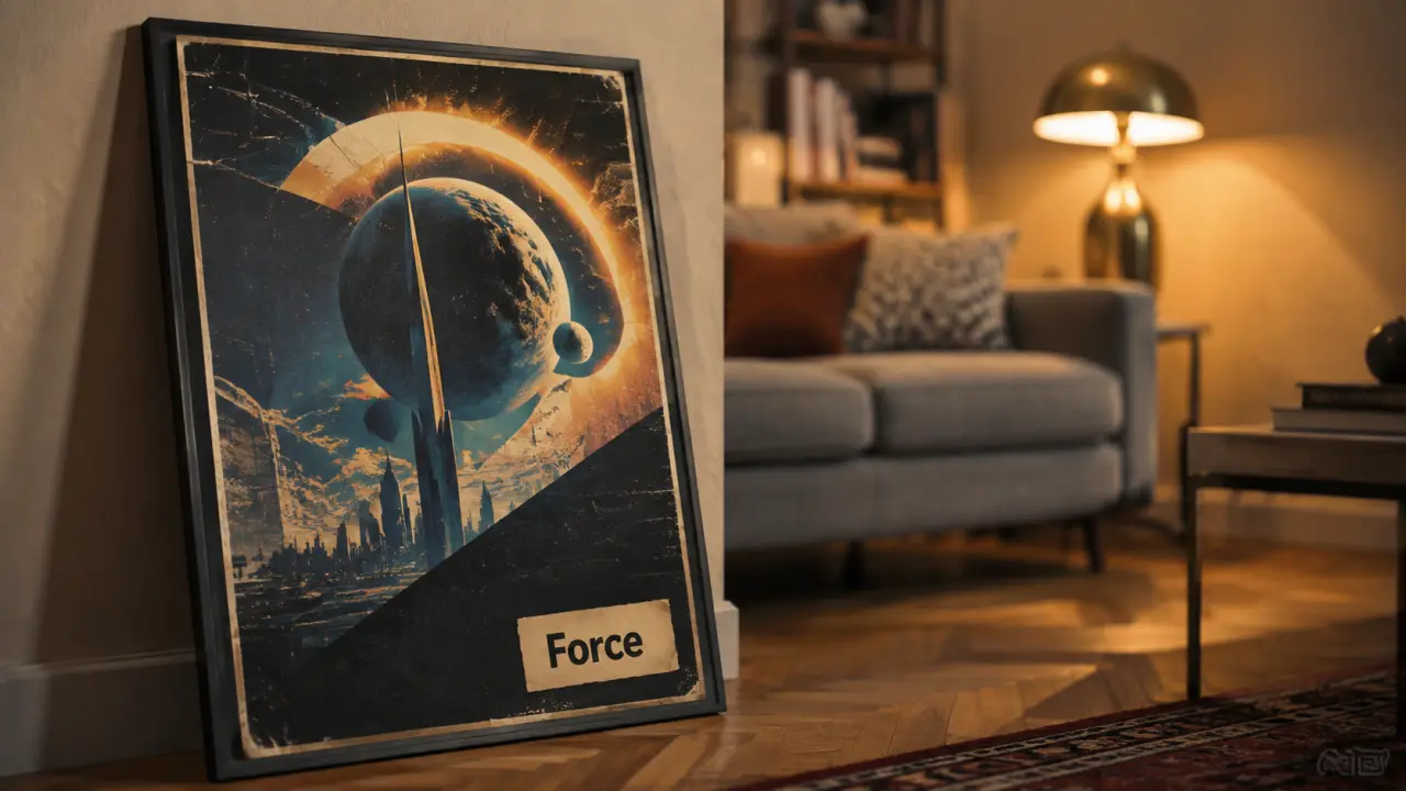 Affiche Star Wars encadrée dans un salon déco rétro