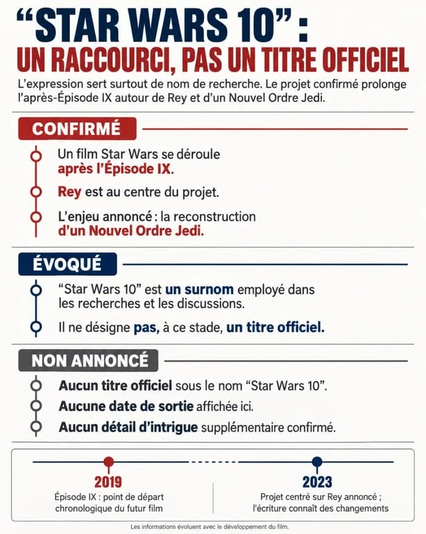 Infographie Star Wars 10 distinguant le projet confirmé autour de Rey des rumeurs d’Épisode X