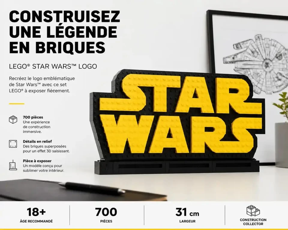 Le logo Star Wars en set LEGO, une matérialisation 3D de l'emblème