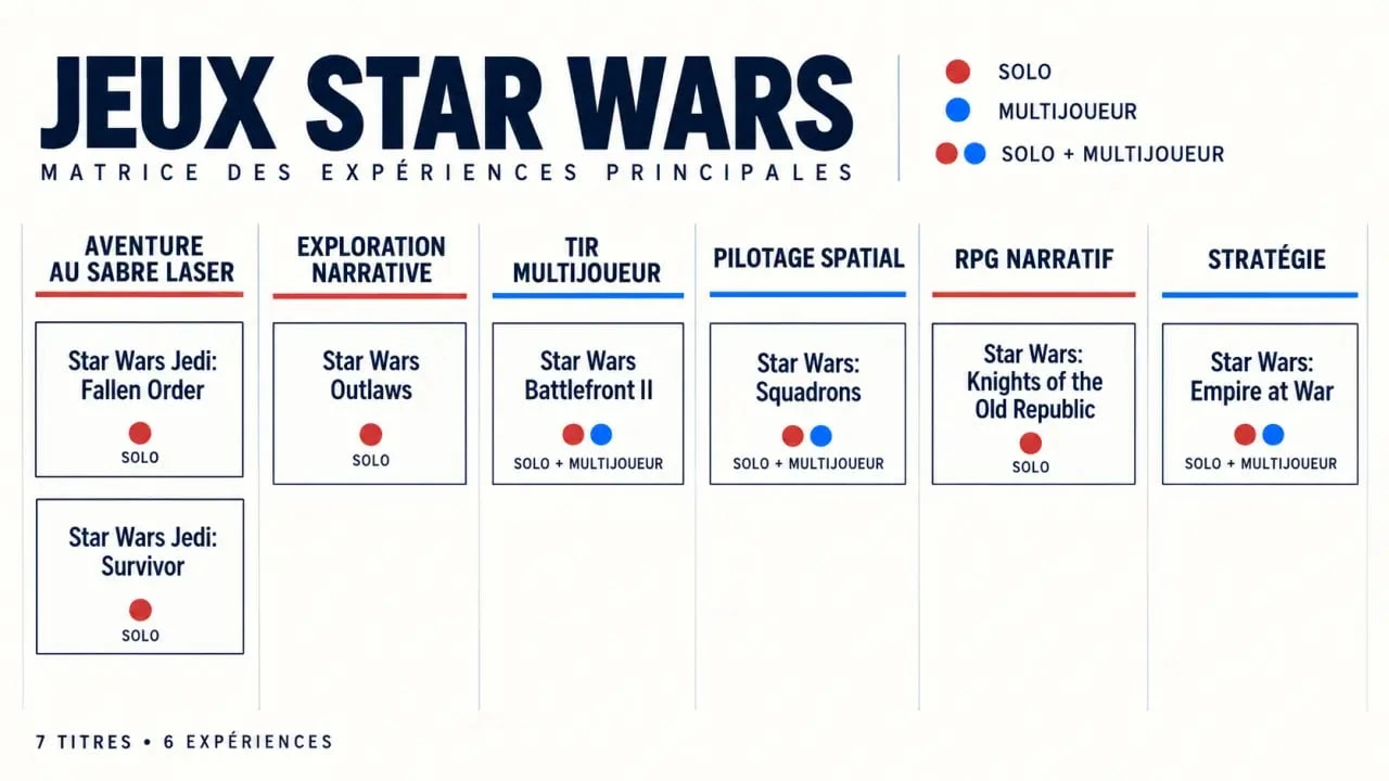 Jeux Star Wars classés par genre, mode de jeu et profil de joueur