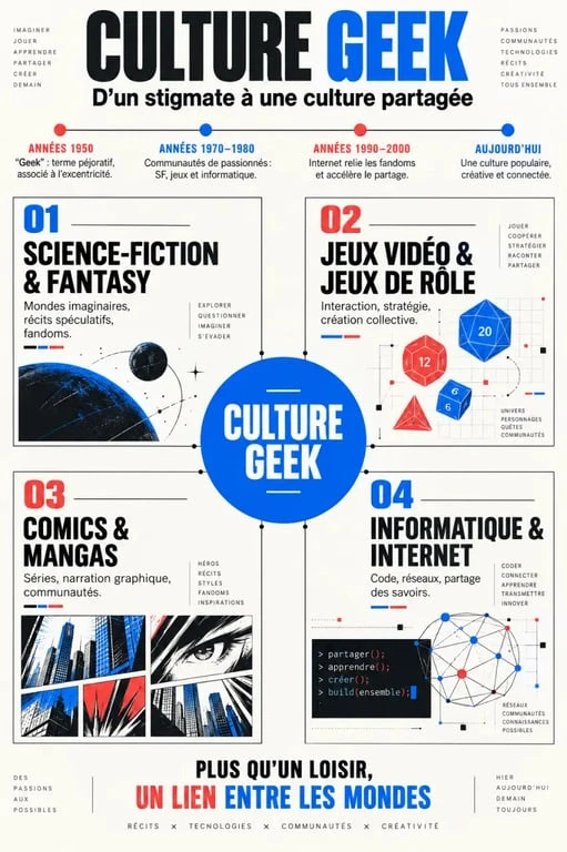 Infographie sur l’évolution et les domaines de la culture geek