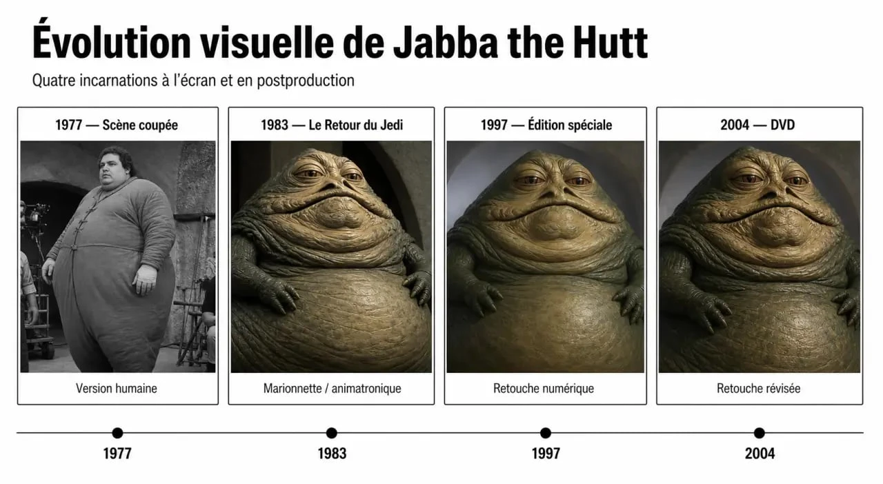 Jabba Hutt Star Wars : comparaison visuelle des versions du personnage de 1977 à 2004