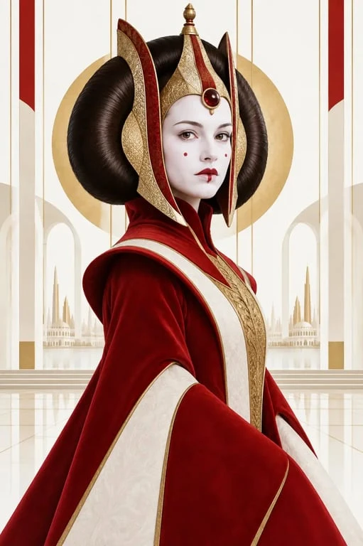 Queen Amidala dans sa tenue cérémonielle de reine de Naboo