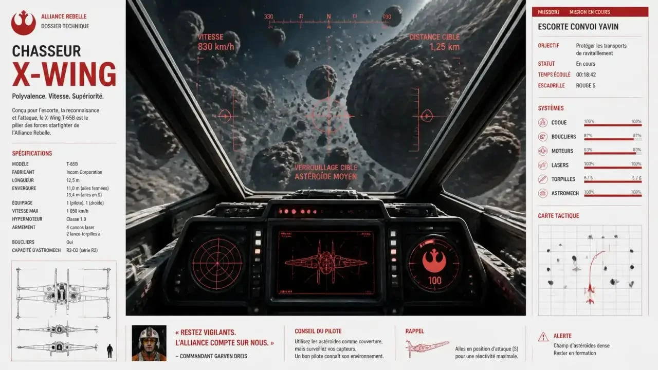 Simulation de vol spatial dans un jeu Star Wars