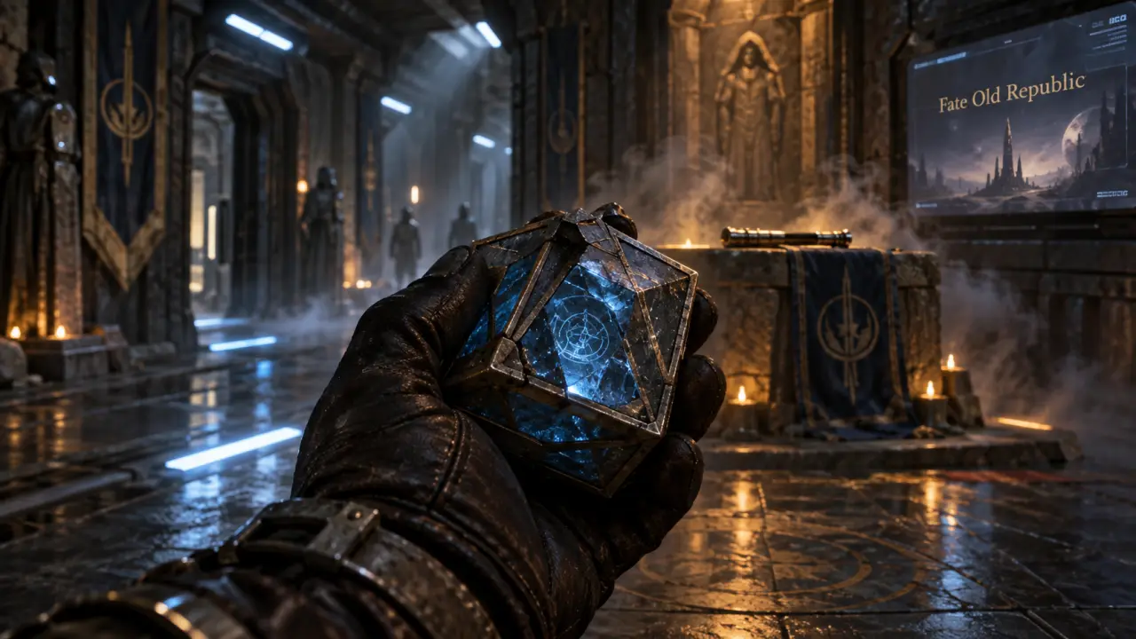 Holocron de Star Wars Fate of the Old Republic, station Old Republic, néons bleus