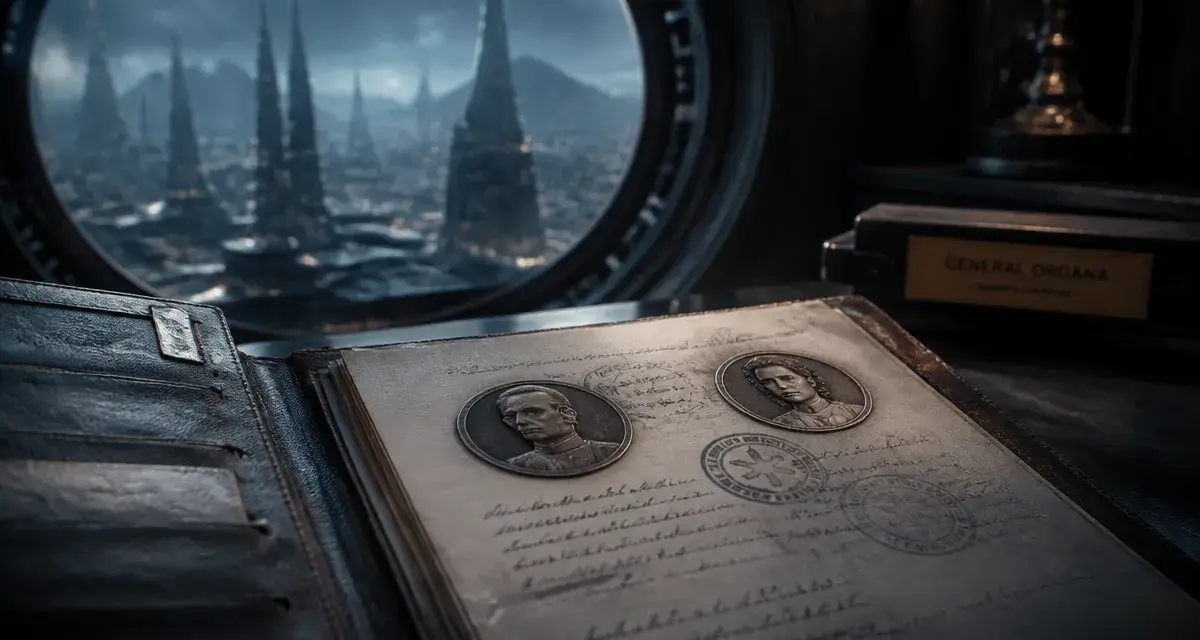 Star Wars general organa : registre du général sur table de bureau