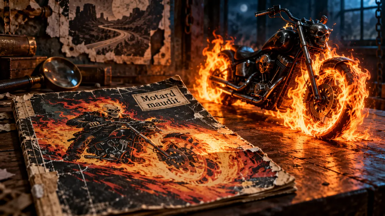 Ghost Rider comics Marvel : couverture de comics et moto du motard maudit