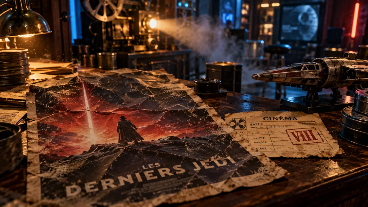 Star Wars eight : affiche poussiéreuse des Derniers Jedi, vue plongeante