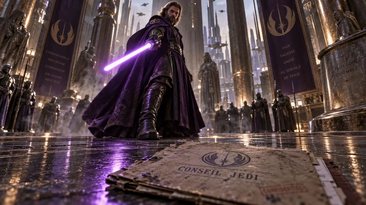 Star Wars Mace Windu au Sénat de Coruscant, sabre violet