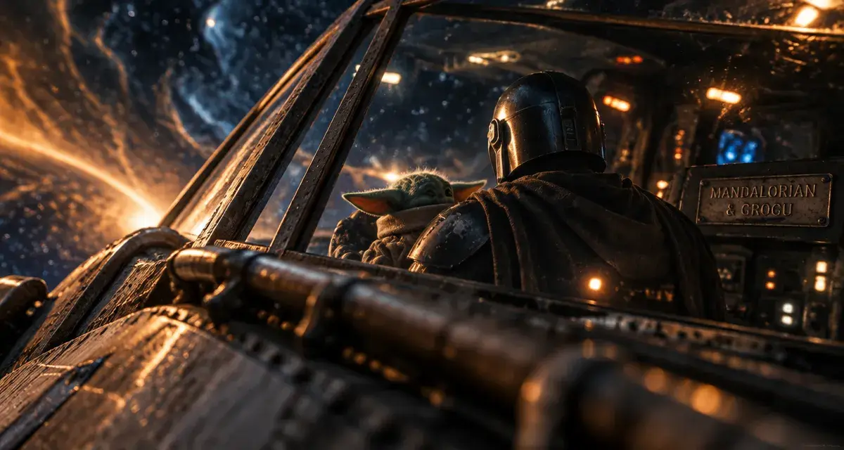 Star Wars the mandalorian and grogu : Din Djarin et Grogu dans le vaisseau